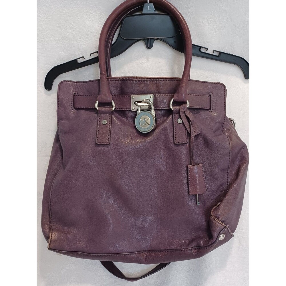 MICHAEL KORS PURPLE SAFFIANO LEATHER HAMILTON SATCHEL LARGE TOTE SHOULDER BAG
